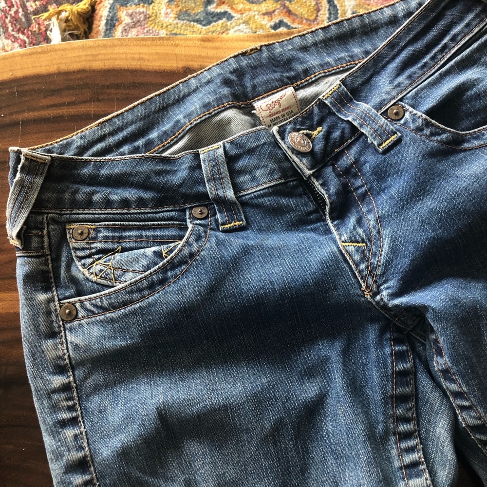 True Religion low waist jeans.  slightly flared.